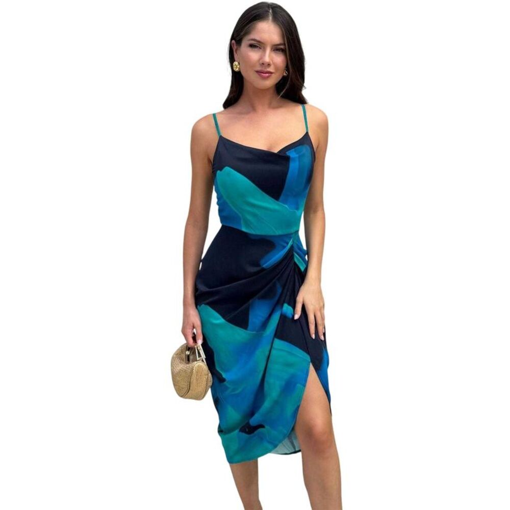 AX Paris Womens/Ladies Abstract Floral Polyester Midi Dress / Navy